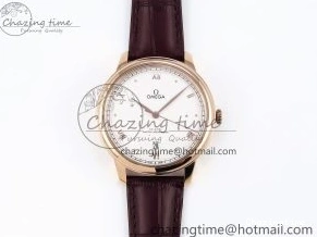 0203 Modern De Ville Date RG MKF 1:1 Best Edition White Textured Dial Roman Marker on Brown Leather Strap A 7752